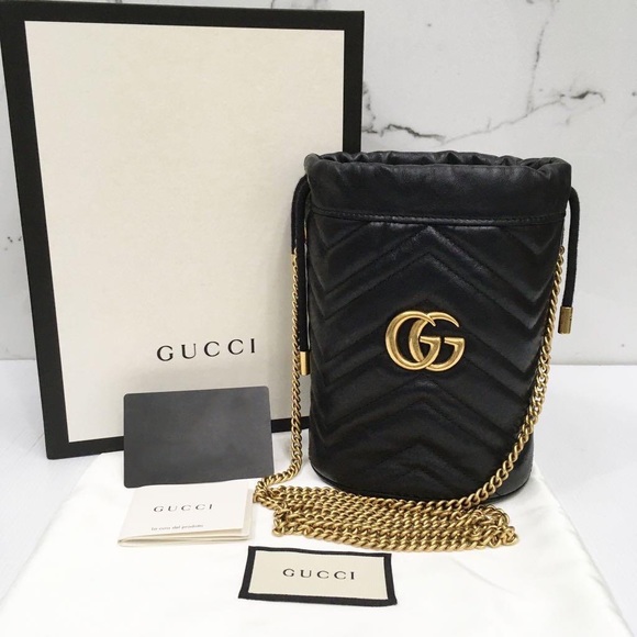 Gucci GG 575168 Black Chain Bucket Sling Bag